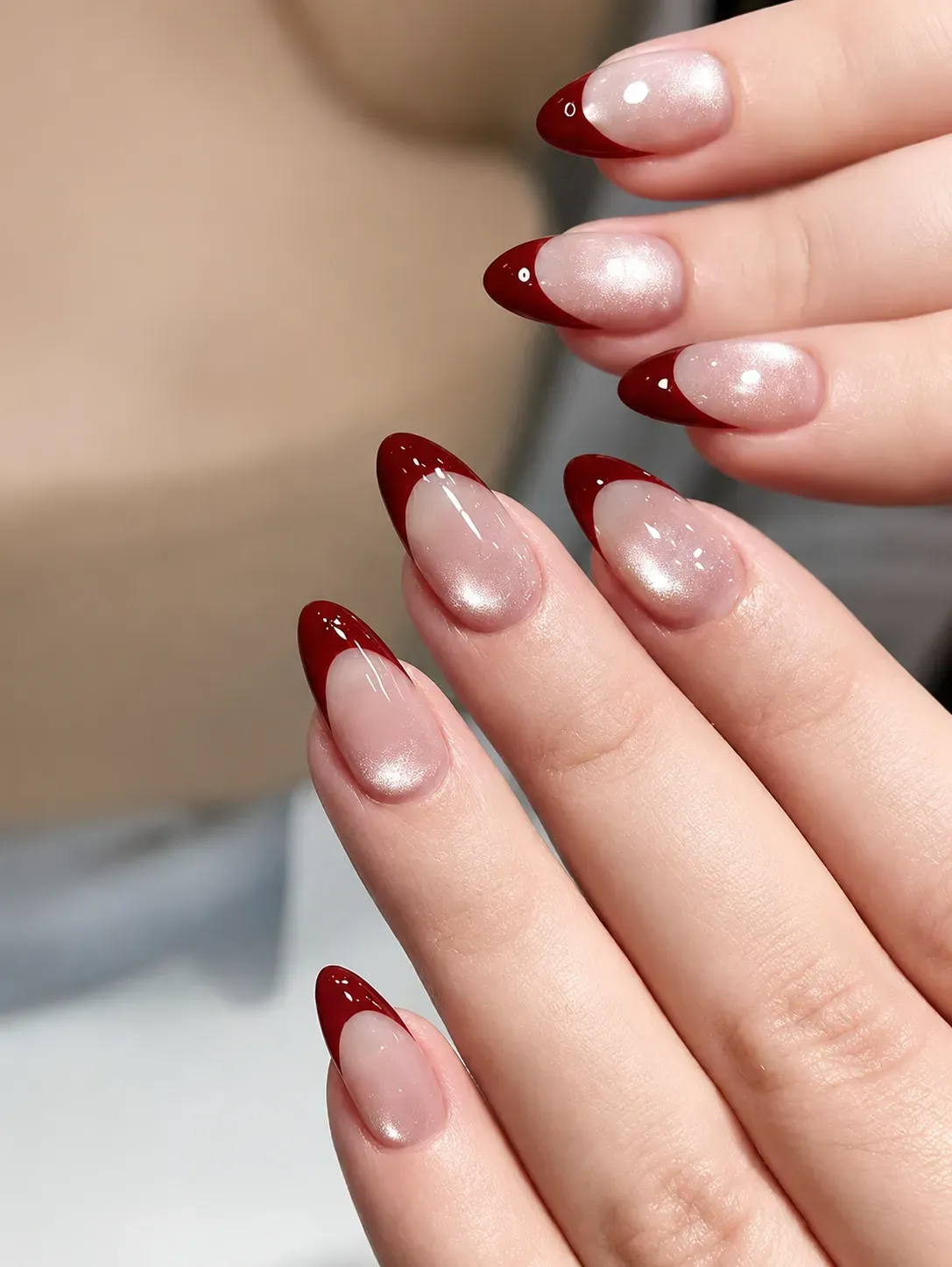 Long Almond Shape Red French Cat Eye